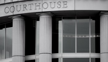 The front entablature of a modern day courthouse.