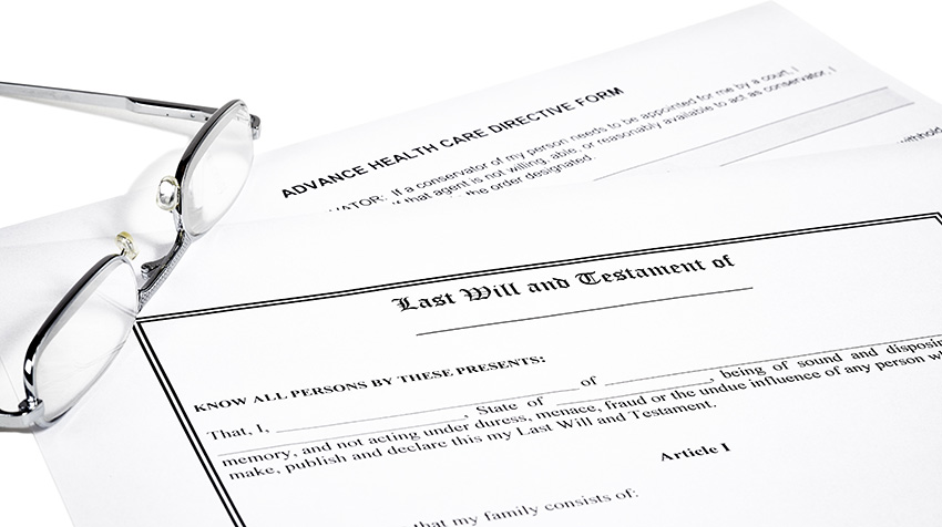 Medical Directive and Last Will documents and Reading Glasses